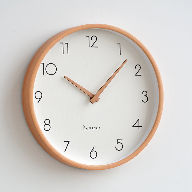 Nordic Wall Clock Household Living Room Log Modern Simple Wall Clock Silent Fashion Bedroom Japanese Solid Wood Clock