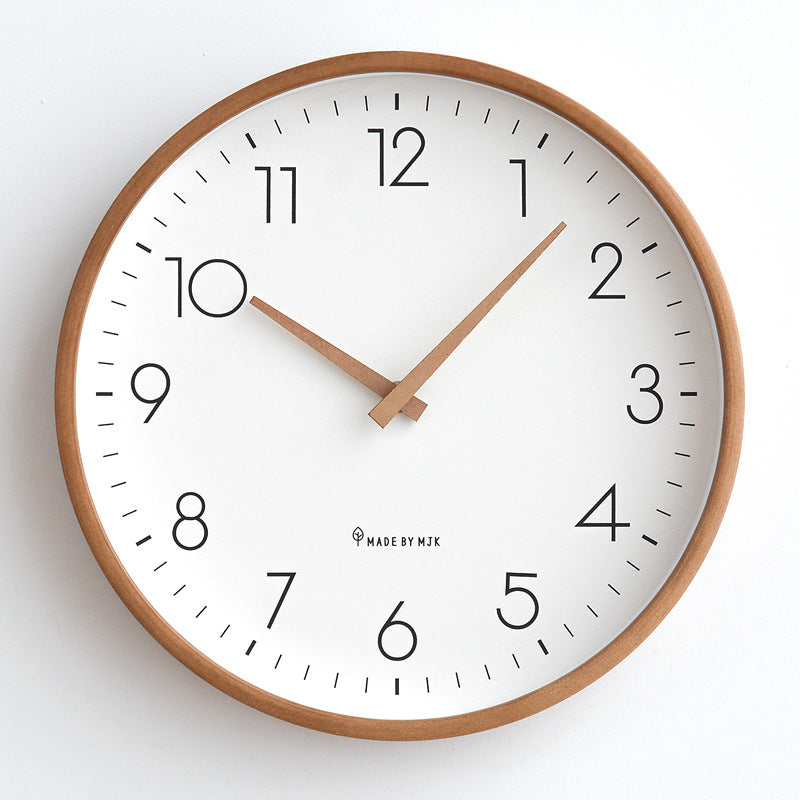 Nordic Wall Clock Household Living Room Log Modern Simple Wall Clock Silent Fashion Bedroom Japanese Solid Wood Clock