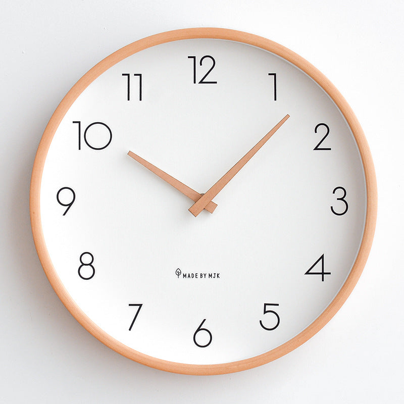 Nordic Wall Clock Household Living Room Log Modern Simple Wall Clock Silent Fashion Bedroom Japanese Solid Wood Clock