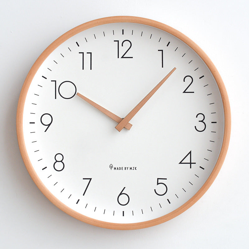 Nordic Wall Clock Household Living Room Log Modern Simple Wall Clock Silent Fashion Bedroom Japanese Solid Wood Clock