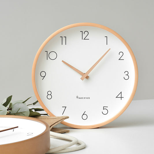 Nordic Wall Clock Household Living Room Log Modern Simple Wall Clock Silent Fashion Bedroom Japanese Solid Wood Clock