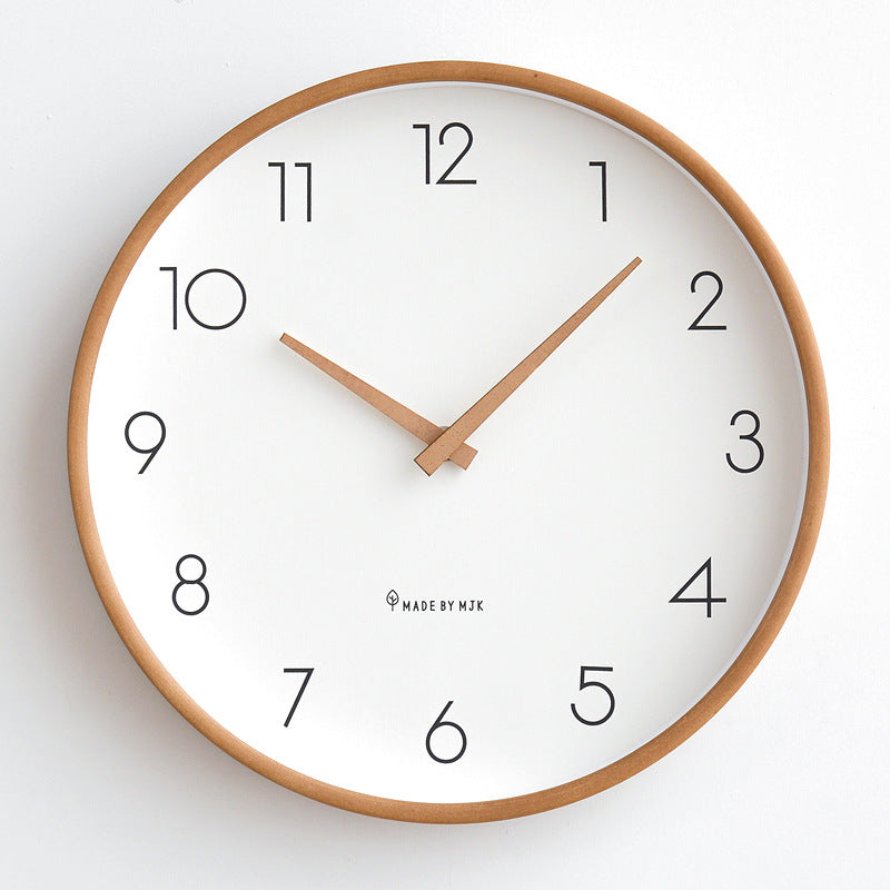 Nordic Wall Clock Household Living Room Log Modern Simple Wall Clock Silent Fashion Bedroom Japanese Solid Wood Clock